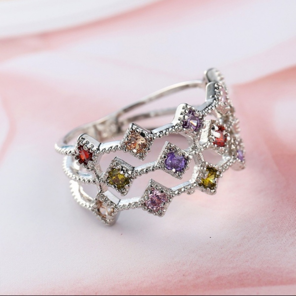 Silver Multi-Stone Pastel Ring